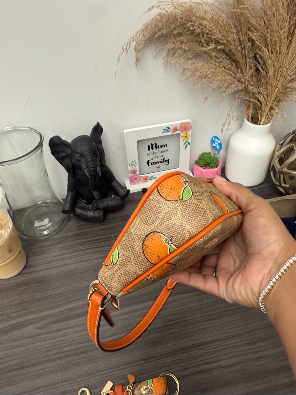 Coach Nolita Orange Print Signature Shoulder Wristlet & extender- Brown/Orange - Picture 5 of 9